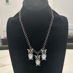 TOVA - Vintage-Style Owl Crystal Drop Necklace on Silver Link Chain